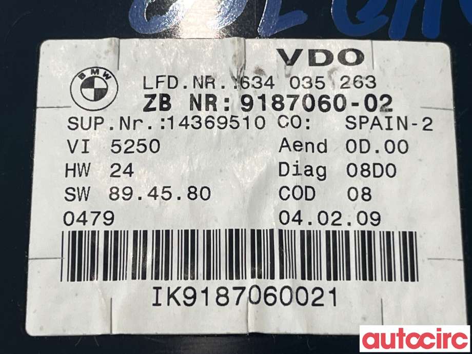 Instrumentpanel til BMW 3-Serie 2005-2011 (E90/E91/E92/E93) (E90/E91/E92/E93) (BMW|62109316127)
