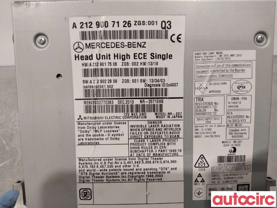 Bilstereo navigasjon til Mercedes E-Klasse 2013-2016 (Fase 2) (W212) (W212) (MERCEDES|A2129005325|)