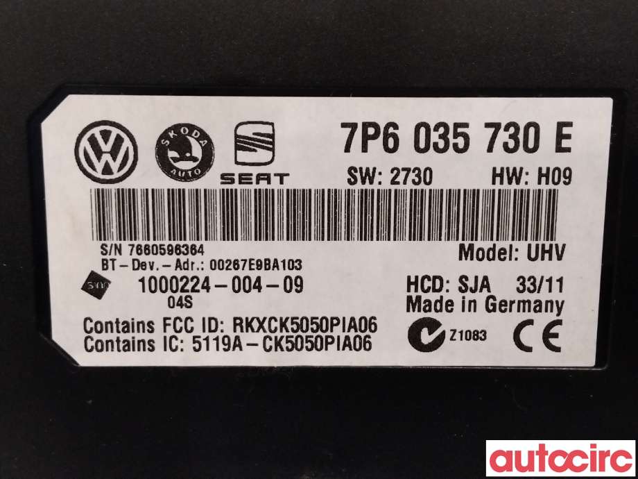 Dashbord telefon til VW Golf VI 2008-2012  (VOLKSWAGEN|5K0035730D|7P6035730E|)