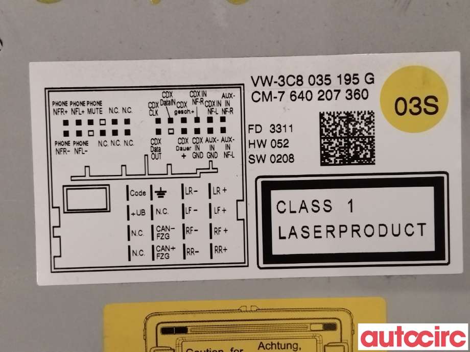 Bilstereo til VW Golf VI 2008-2012  (VOLKSWAGEN|NO NR|7640207360|3C8035195G)