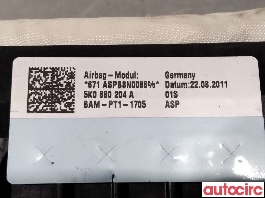 Airbag passasjer til VW Golf VI 2008-2012  (VOLKSWAGEN|5K0880204A|)