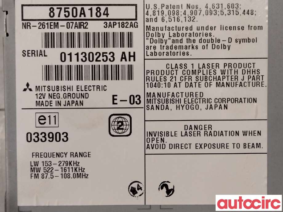 Bilstereo navigasjon til Mitsubishi Outlander 2010-2012 (Type II, Fase 2)  (MITSUBISHI|8750A184|)