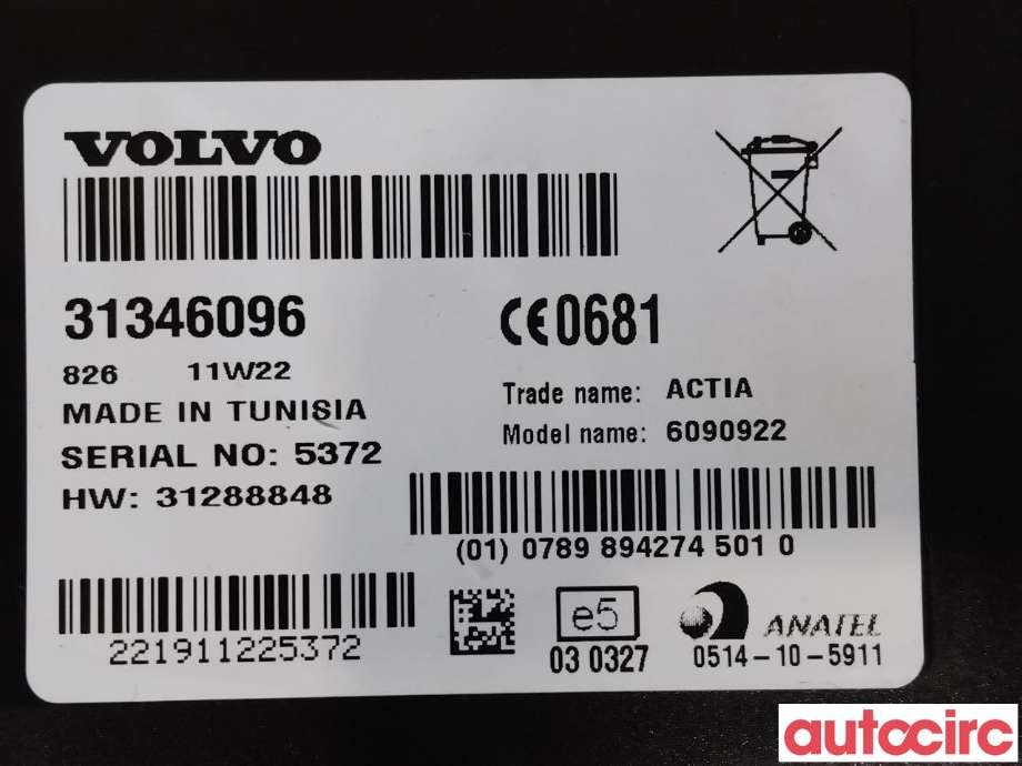 Styreenhet diverse til Volvo XC70 2008-2013 (Type II, Fase 1)  (VOLVO|36000663|6090922|31288848)