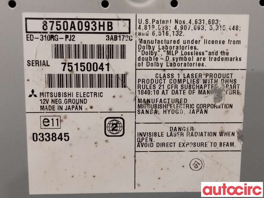 Bilstereo diverse til Mitsubishi Outlander 2010-2012 (Type II, Fase 2)  (MITSUBISHI|8750A093HB|75150041|)