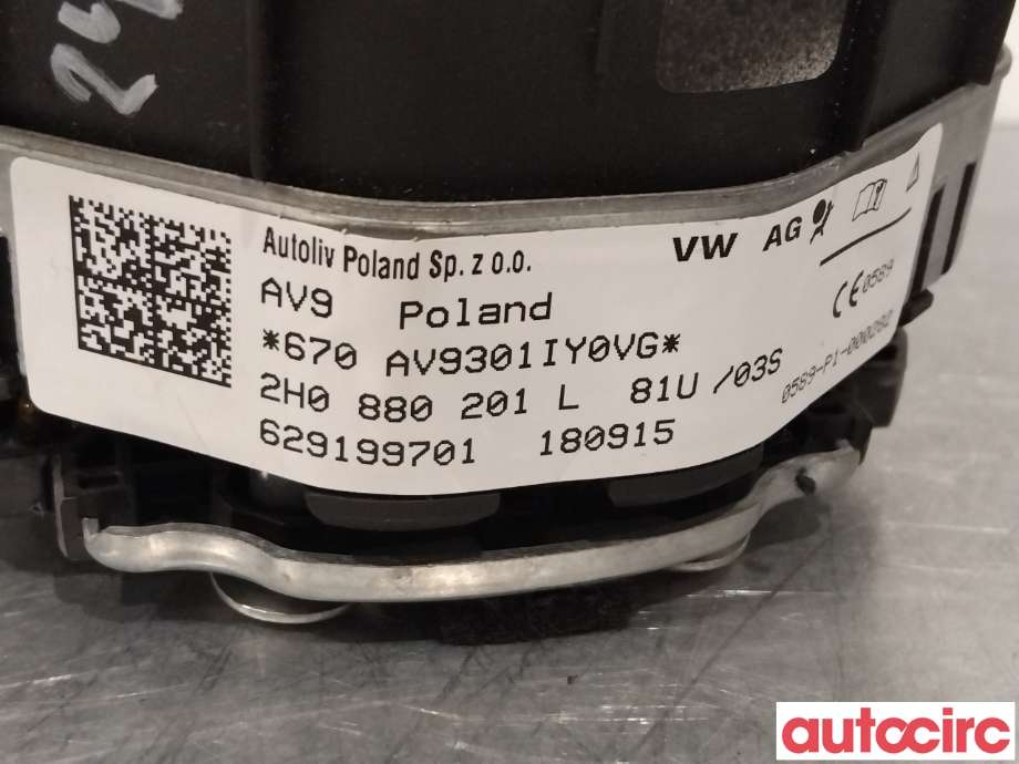 Airbag rattpute til VW Transporter / Caravelle 2015-2019 (T6) (T6) (VOLKSWAGEN|7E0880201AQ|)