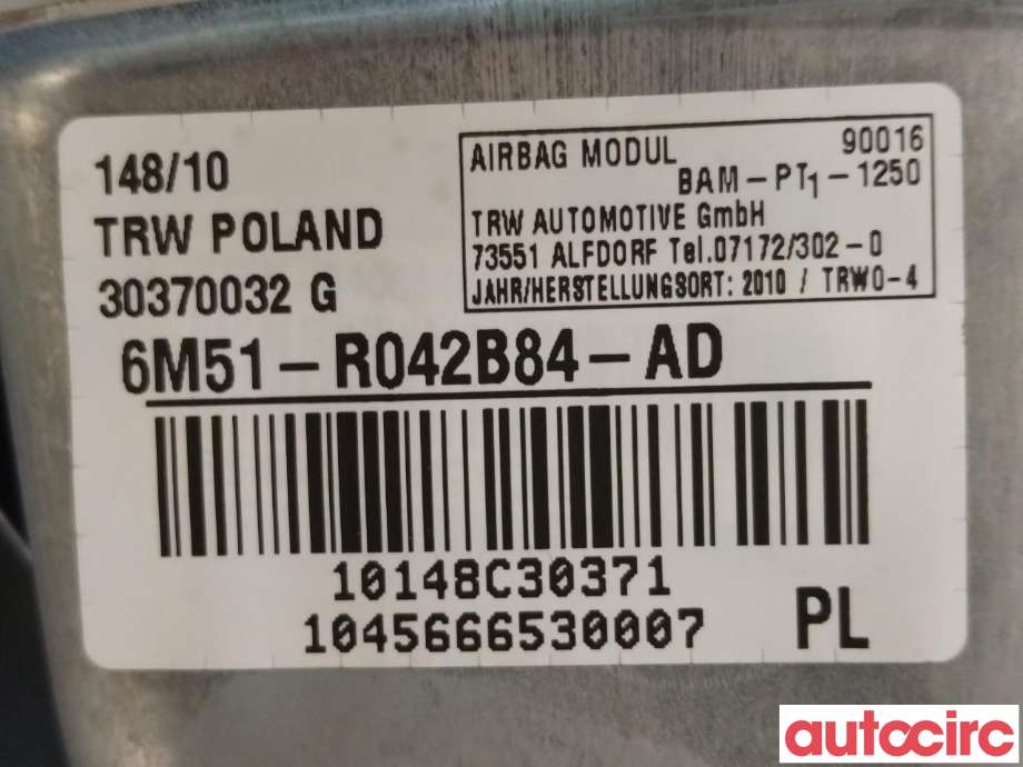 Airbag passasjer til Ford Kuga 2008-2012 (Type I)  (FORD|30370032|1595017|6M51-R042B84-AD)