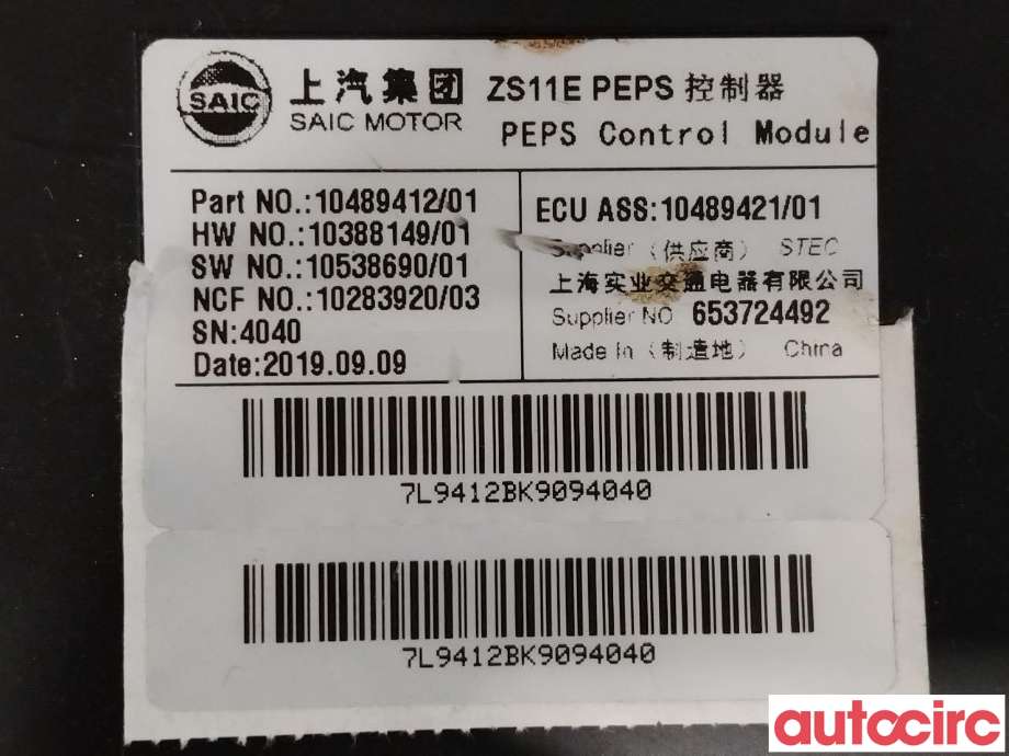 Styreenhet diverse til MG ZS EV 2019-2021 (Type I, Fase 1)  (MG|10489412|)