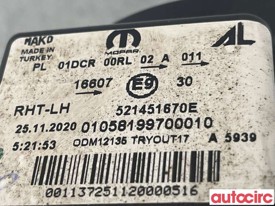 Frontlykt venstre halogen til Fiat Tipo 2017-->>  (FIAT|52145167)