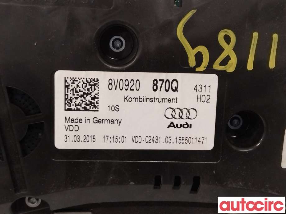 Instrumentpanel til Audi A3 2012-2016 (Type III, Fase 1) (AUDI|8V0920870Q|)