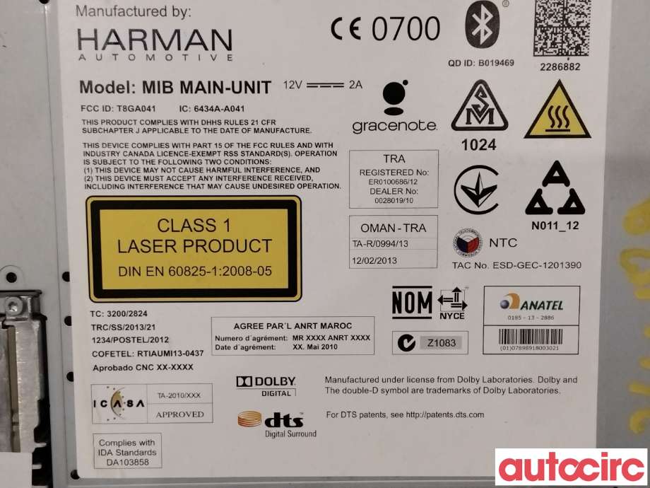 Bilstereo CD-veksler til Audi A3 2012-2016 (Type III, Fase 1) (AUDI|8V0035036C|)