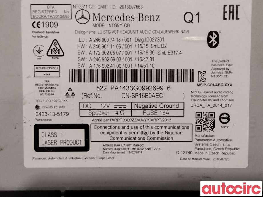 Bilstereo til Mercedes B-Klasse 2011-2018 (W246) (W246) (MERCEDES|A2469007418|)