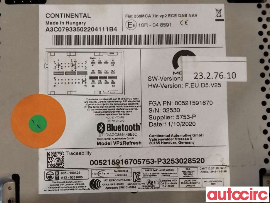 Bilstereo diverse til Fiat Tipo 2017-->> (FIAT|52228540|52159167|5215916)