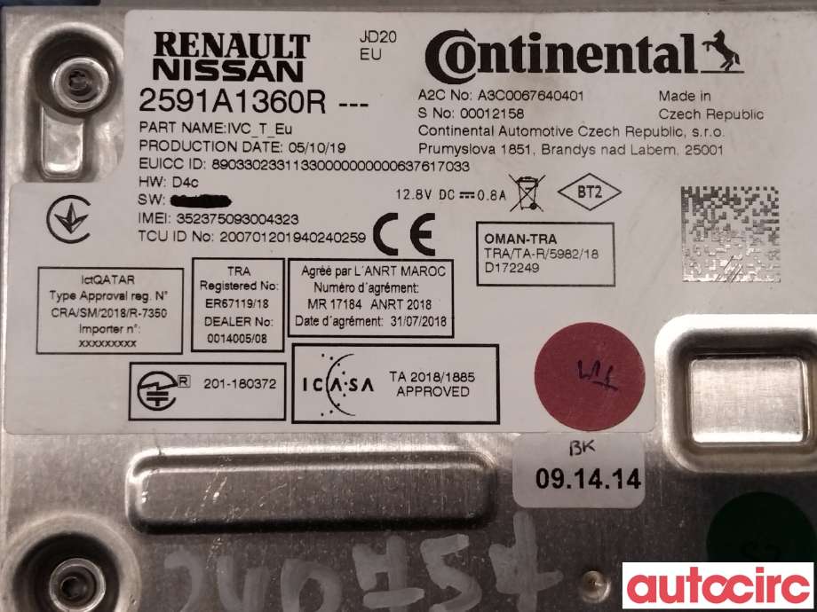 Bilstereo diverse til Renault Zoe 2013-2019 (Fase 1) (RENAULT|2591A8190R|2591A1360R|)