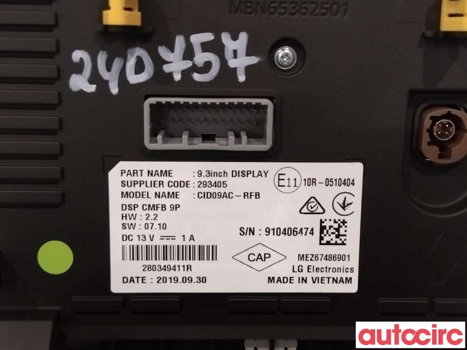 Multimedia display (MCU - Media Controller Unit) til Renault Zoe 2013-2019 (Fase 1)  (RENAULT|280349411R|)