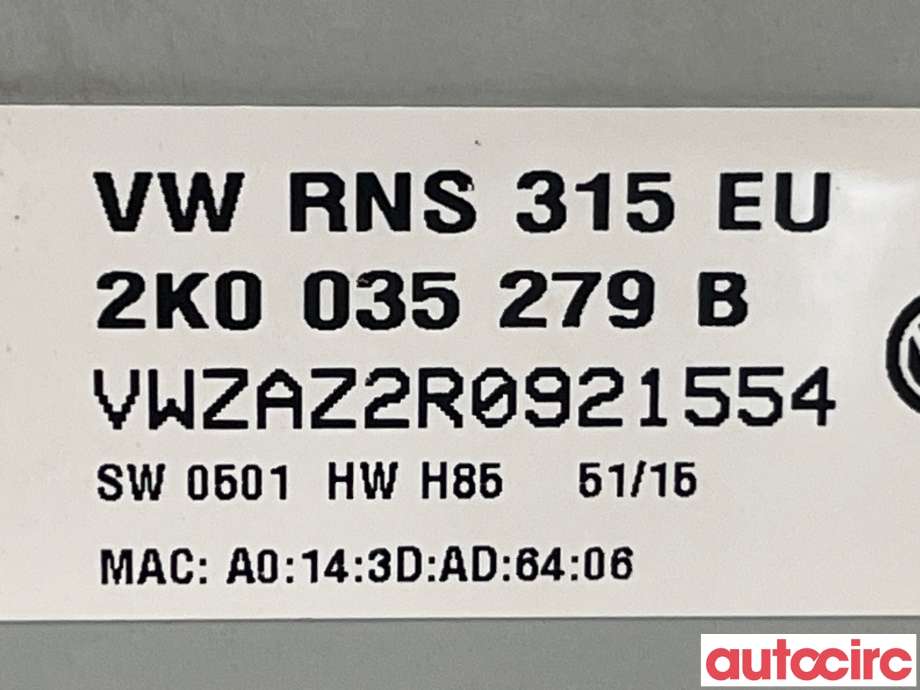 Bilstereo navigasjon til VW Amarok 2016-2022 (Type I, Fase 2)  (VOLKSWAGEN|2K0035279BX|RNS315|2K0035279B)
