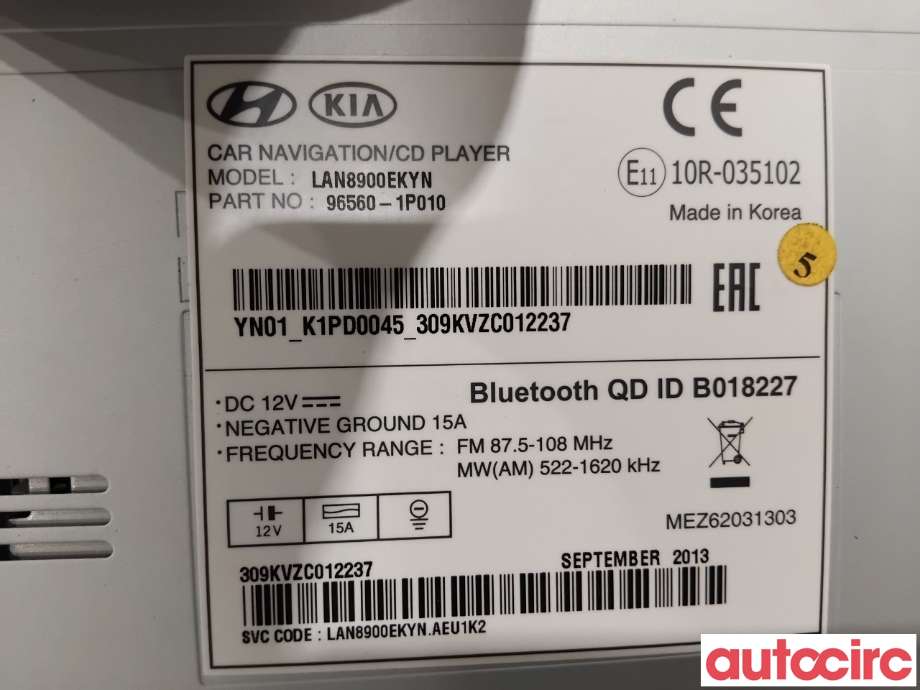 Bilstereo navigasjon til Kia Venga 2010-2017  (KIA|965601P010ED|LAN8900EKYN|86560-1P010)