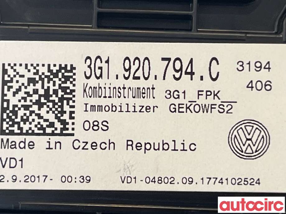 Instrumentpanel til VW Passat 2015-2019 (Fase 1) (B8) (B8) (VOLKSWAGEN|3G1920794)