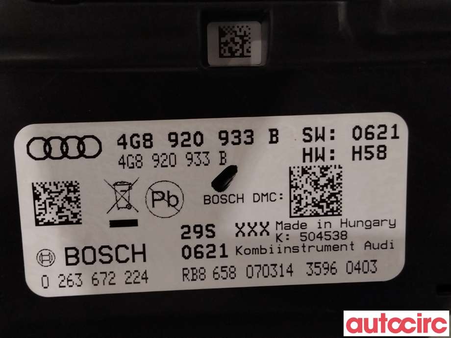 Instrumentpanel til Audi A6 2014-2018 (Type IV, Fase 2) (C7) (C7) (AUDI|4G0920833B|0263672224|4G8920933BX)