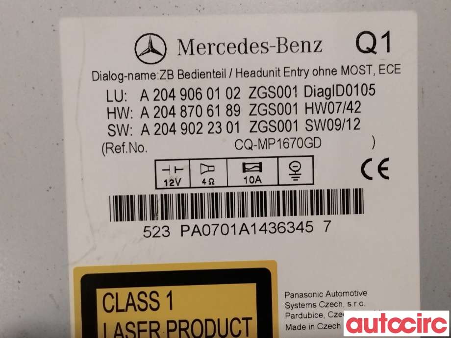 Bilstereo til Mercedes C-Klasse 2007-2011 (Fase 1) (W204) (W204) (MERCEDES|A2048704490|A2049060102|A2048706189)