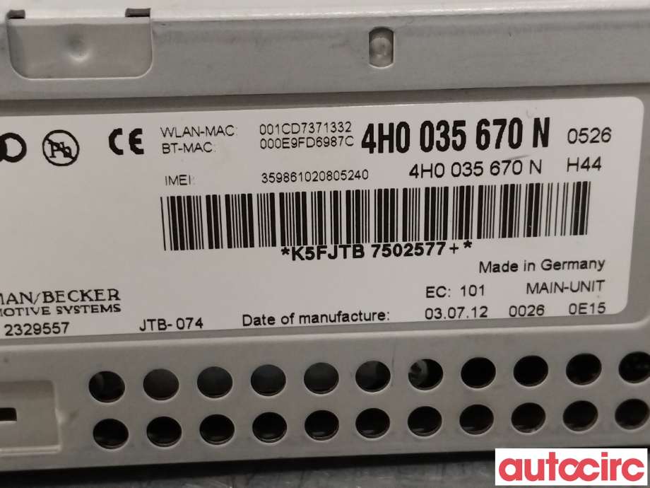 Bilstereo til Audi A8 2010-2013 (Type III, Fase 1) (AUDI|4H0035670N)