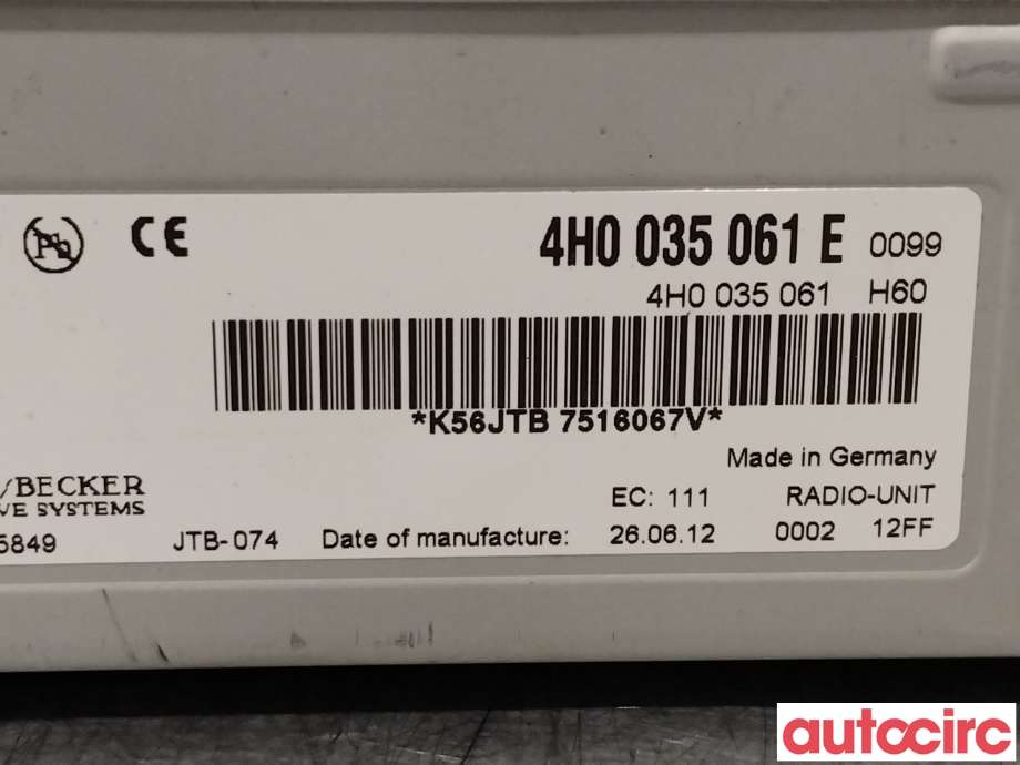 Bilstereo til Audi A8 2010-2013 (Type III, Fase 1) (AUDI|4H0035061EX|4H0035061E)