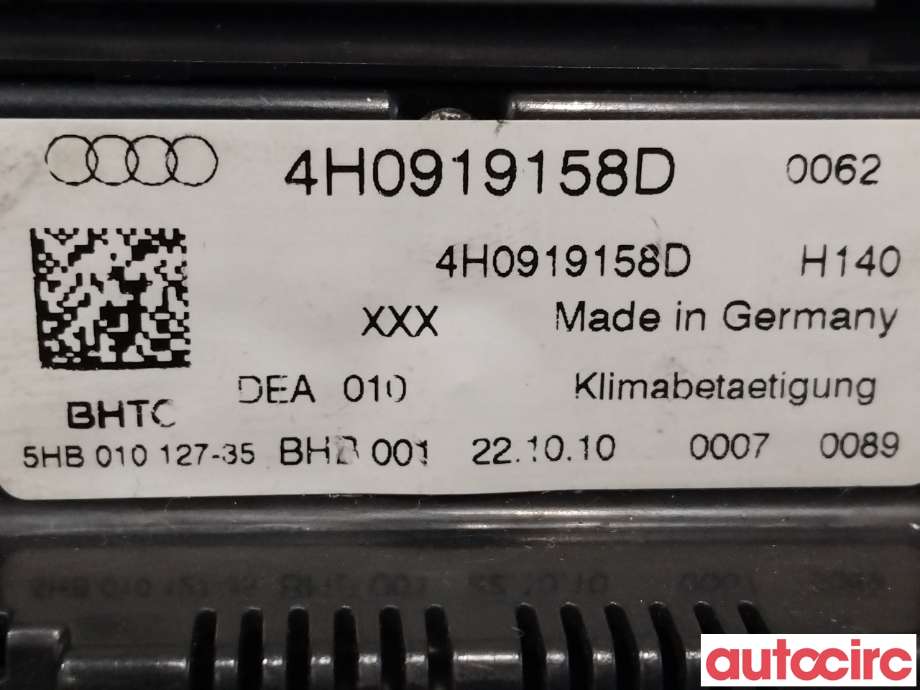 Varmeapparat betjening til Audi A8 2010-2013 (Type III, Fase 1)  (AUDI|4H0919158D)