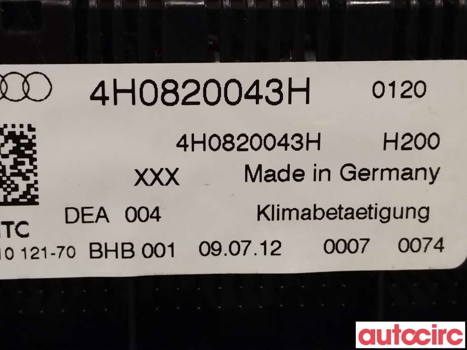 Varmeapparat betjening til Audi A8 2010-2013 (Type III, Fase 1)  (AUDI|4H0820043H)