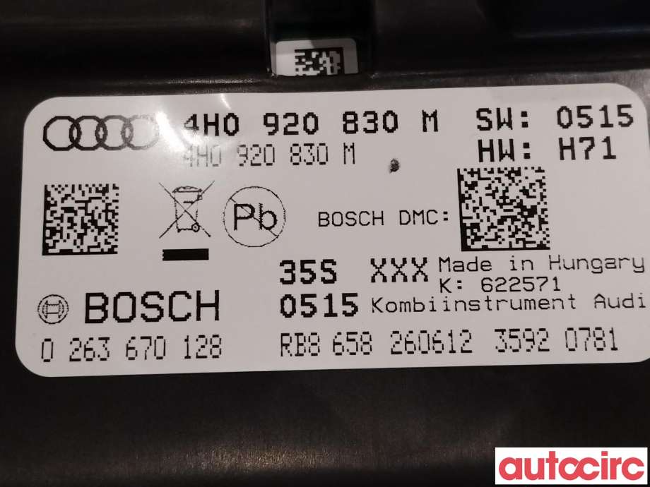 Instrumentpanel til Audi A8 2010-2013 (Type III, Fase 1) (AUDI|4H0920830MX|4H0920830M)