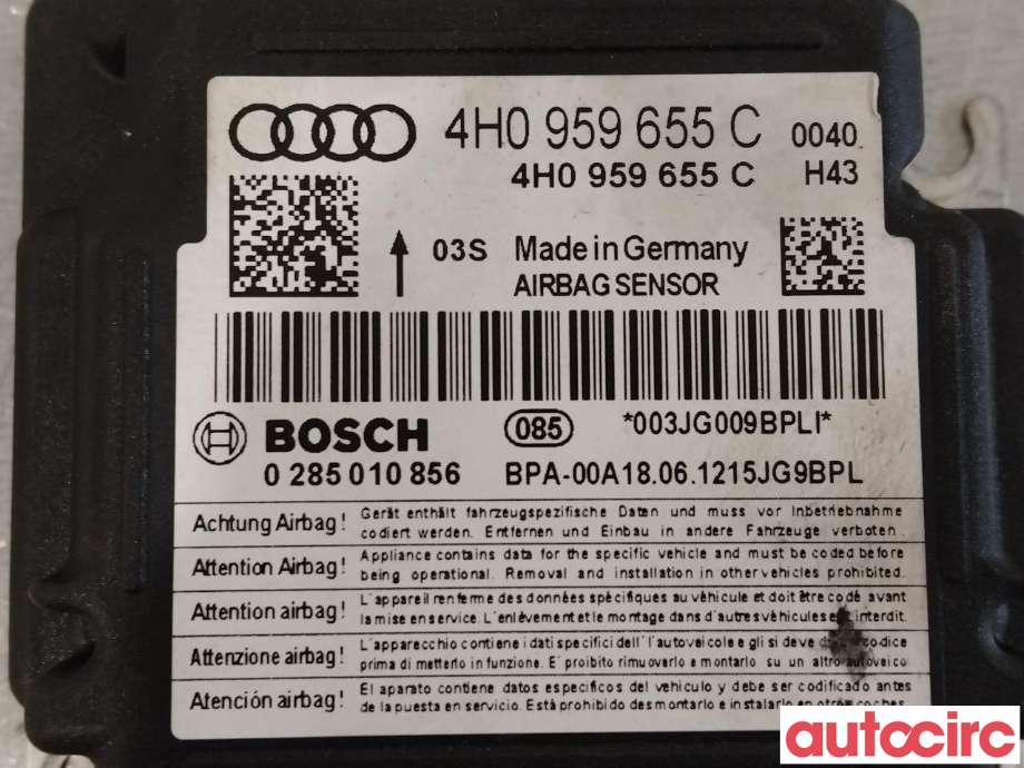 Airbag elektronikk til Audi A8 2010-2013 (Type III, Fase 1)  (AUDI|4H0959655C)