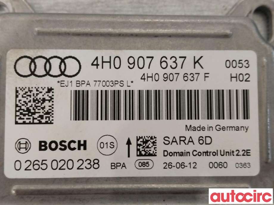 Airbag elektronikk til Audi A8 2010-2013 (Type III, Fase 1) (AUDI|4H0907637K)