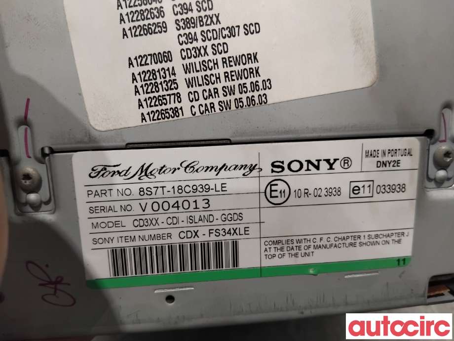 Bilstereo til Ford Mondeo 2007-2010 (Type IV, Fase 1)  (FORD|1805705|CDX-FS34XLE|8S7T-18C939-LE)