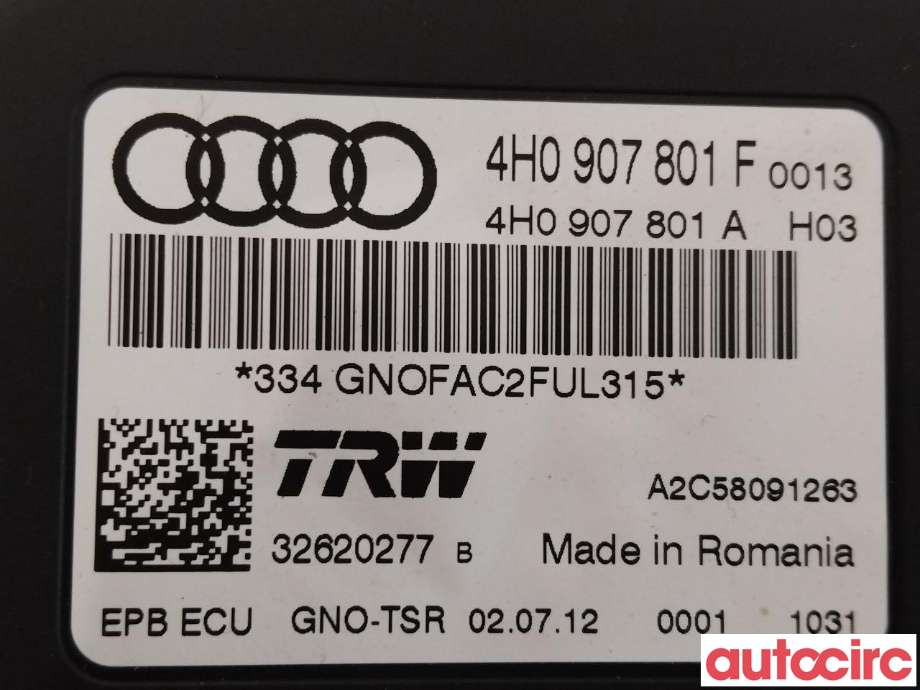 Styreenhet elektrisk parkbrems (EPB - Electric Parking Brake) til Audi A8 2010-2013 (Type III, Fase 1) (AUDI|4H0907801F)