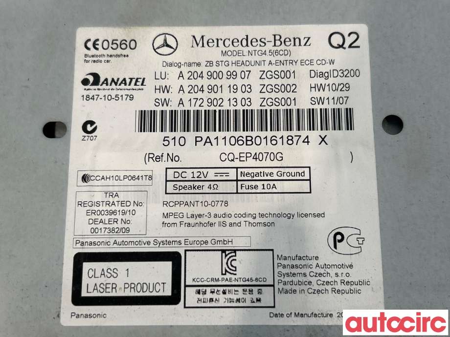 Bilstereo til Mercedes C-Klasse 2011-2014 (Fase 2) (W204) (W204) (MERCEDES|A2049009314|A2049009907)