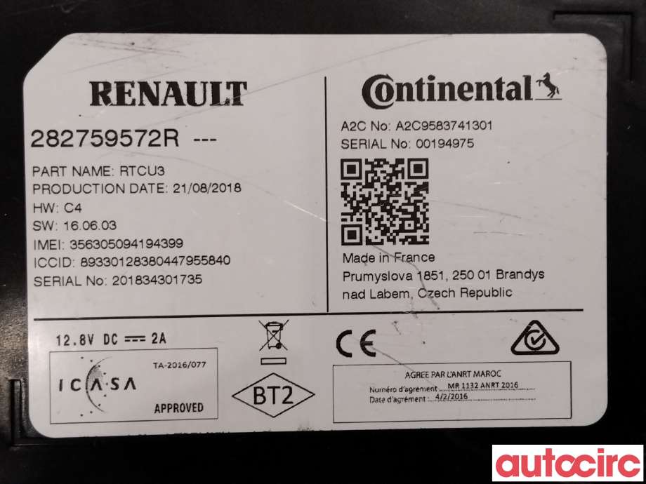 Styreenhet diverse til Renault Zoe 2013-2019 (Fase 1)  (RENAULT|282759572R|)
