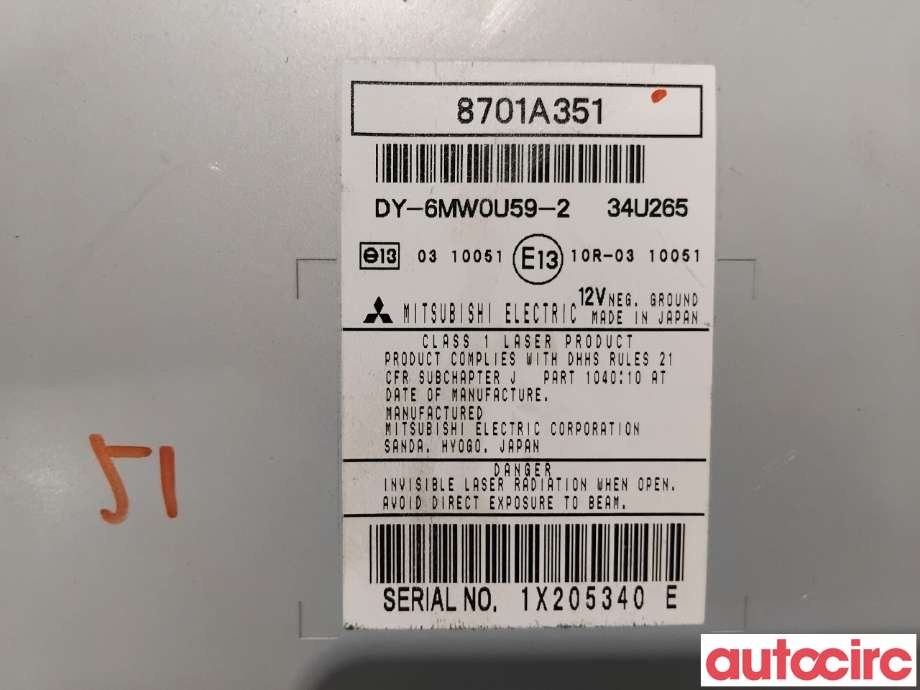 Bilstereo til Mitsubishi ASX 2010-2019  (MITSUBISHI|8701A351|DY-6MW0U59-2)