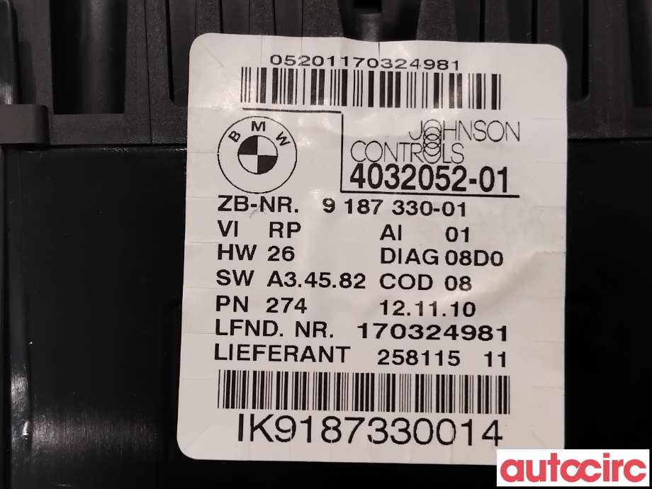 Instrumentpanel til BMW 1-Serie 2004-2011 (E81/E82/E87/E88) (E81/E82/E87/E88) (BMW|62109283801|4032052-01|9187330)
