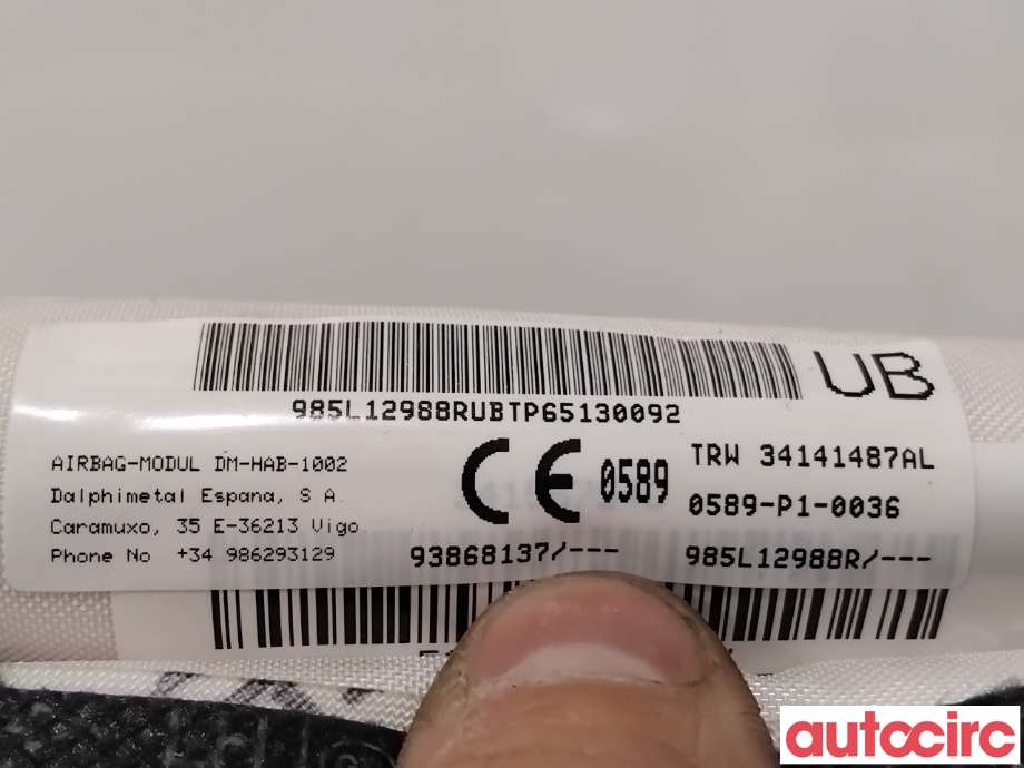 Airbag gardin venstre til Opel Vivaro B 2014-2019 (OPEL|93460213|34141487AL|985L12988R)