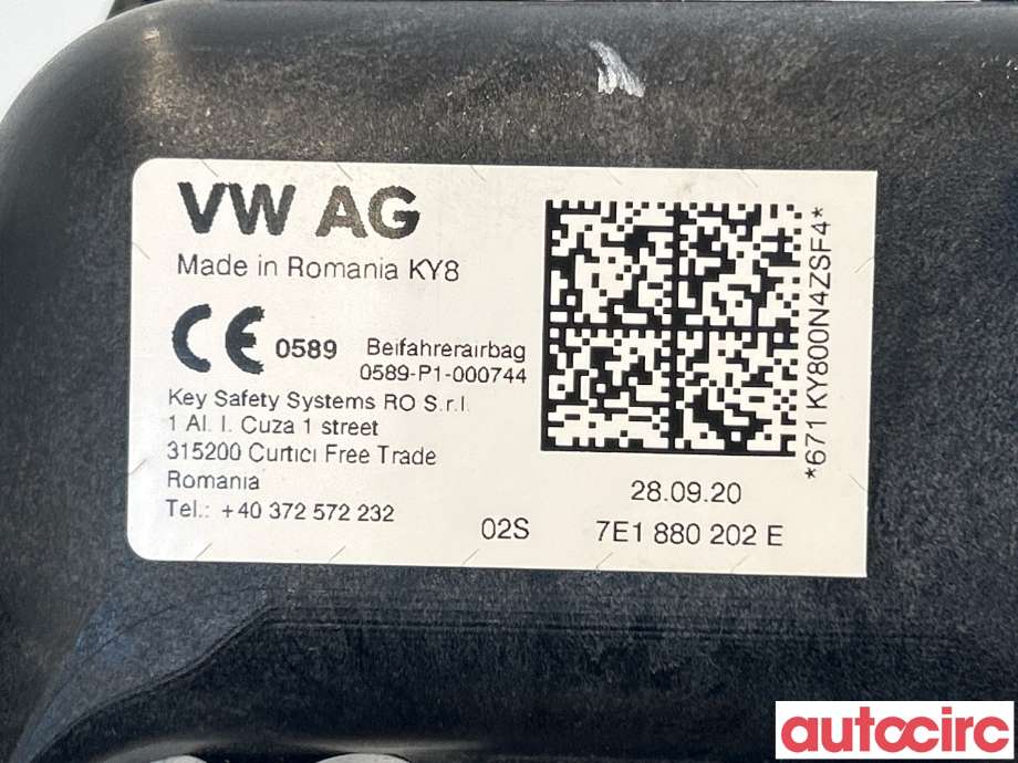 Airbag passasjer til VW Transporter / Caravelle 2019-->> (T6.1) (T6.1) (VOLKSWAGEN|7E1880202E)