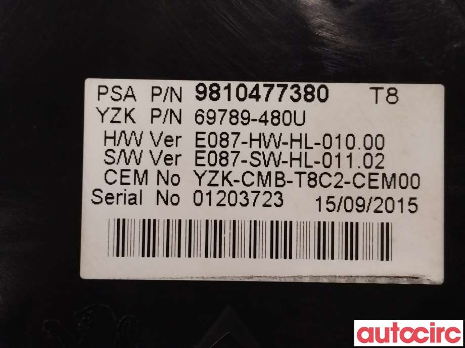 Instrumentpanel til Peugeot 5008 2010-2017 (Type I)  (PEUGEOT|9805170680|9810477380)