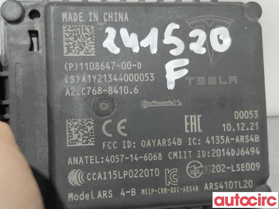 Sensor radar til Tesla Model Y 2021-2024 (Type I)  (TESLA|1108647-00-D|A2C768-84106)