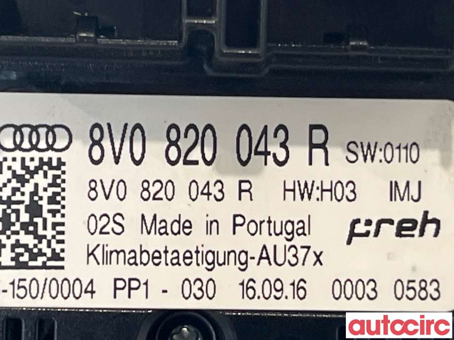 Varmeapparat betjening til Audi A3 2016-2020 (Type III, Fase 2)  (AUDI|8V0820043R||8V0820043AQ)