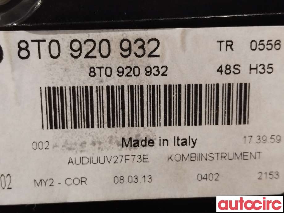 Instrumentpanel til Audi A5 2007-2016 (Type I)  (AUDI|8T0920932)