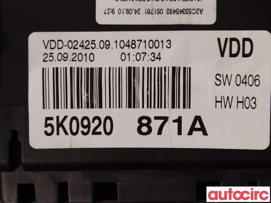 Instrumentpanel til VW Golf VI 2008-2012  (VOLKSWAGEN|5K0920871AX|5K0920871A)