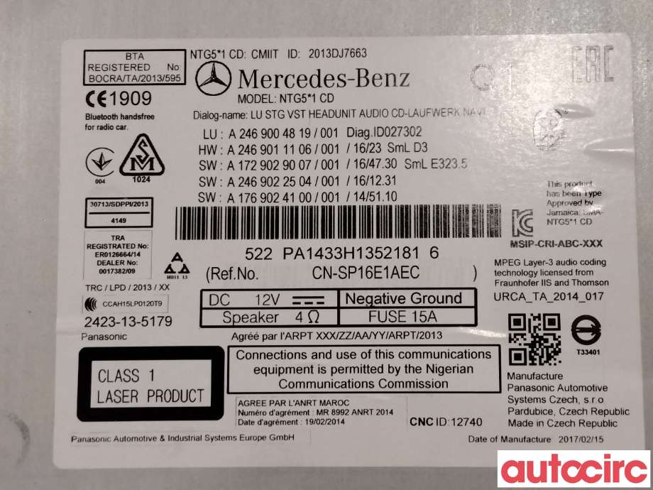 Bilstereo navigasjon til Mercedes B-Klasse 2011-2018 (W246) (W246) (MERCEDES|A2469004819|)