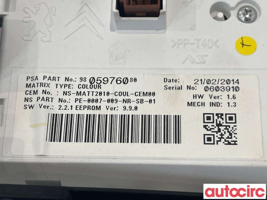 Instrumentpanel til Citroën DS5 2012-2017 (CITROEN|9805690380)