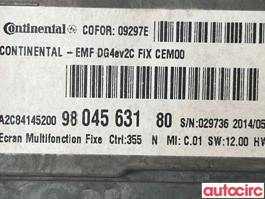 Multimedia display (MCU - Media Controller Unit) til Citroën DS5 2012-2017  (CITROEN|9804563180)