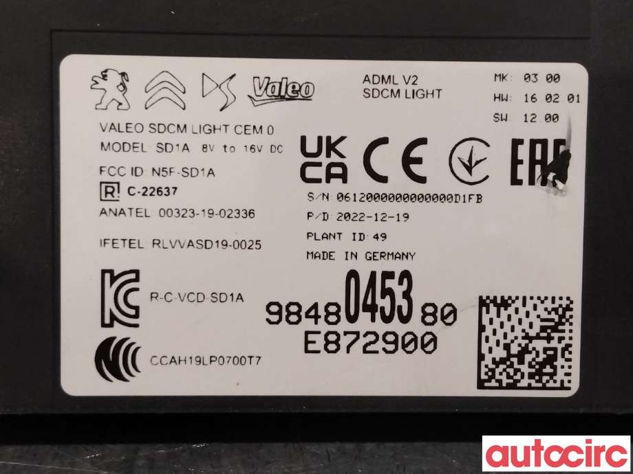 Styreenhet nøkkelfri/keyless til Citroën C4, Spacetourer 2019-->>  (CITROEN|1685540880||9848045380)