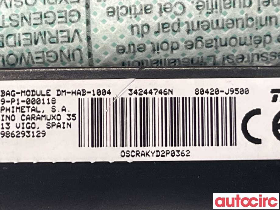 Airbag gardin høyre til Hyundai Kona 2017-2021 (Type I, Fase 1)  (HYUNDAI|80420J9500)