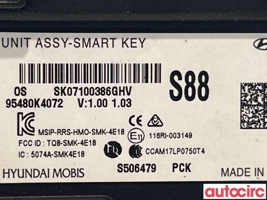 Styreenhet nøkkelfri/keyless til Hyundai Kona 2017-2021 (Type I, Fase 1)  (HYUNDAI|95480K4072)