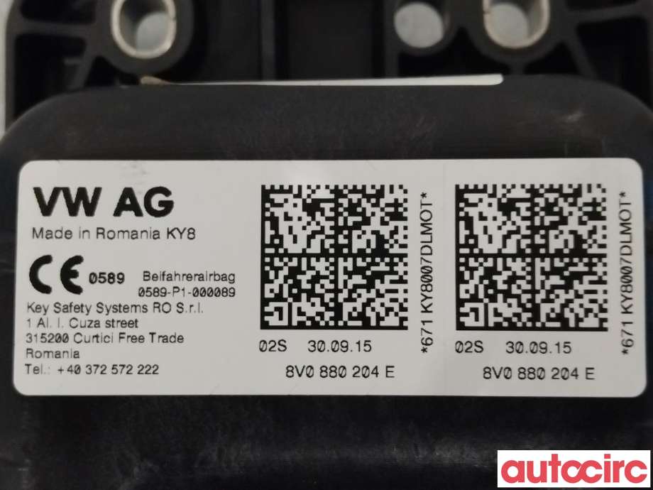 Airbag passasjer til VW e-Golf 2014-2017 (Fase 1)  (VOLKSWAGEN|8V0880204G|8V0880204E)